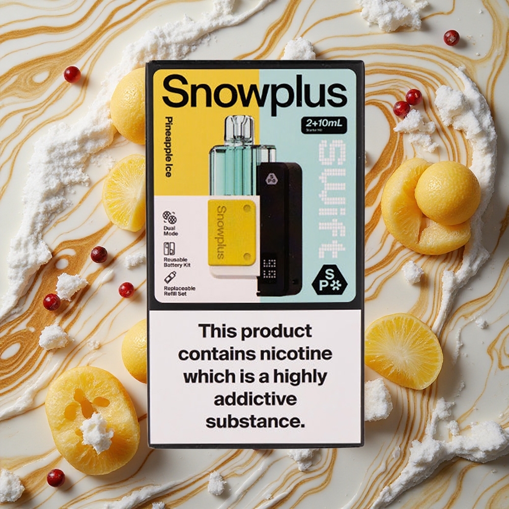 Ananāsu Ledus Snowplus Swift 5000 Puffs Prefilled Pod Kit ar 1000 mAh bateriju un 2% nikotīna saturu