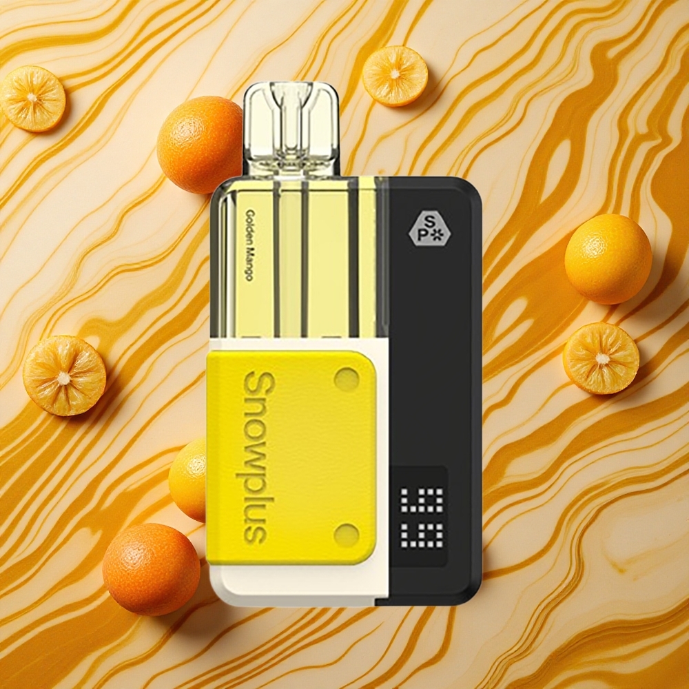 Zelta mango Snowplus Swift 5000 Puffs Prefilled Pod Kit ar 1000 mAh bateriju un 2+10 ml e-šķidruma tilpumu