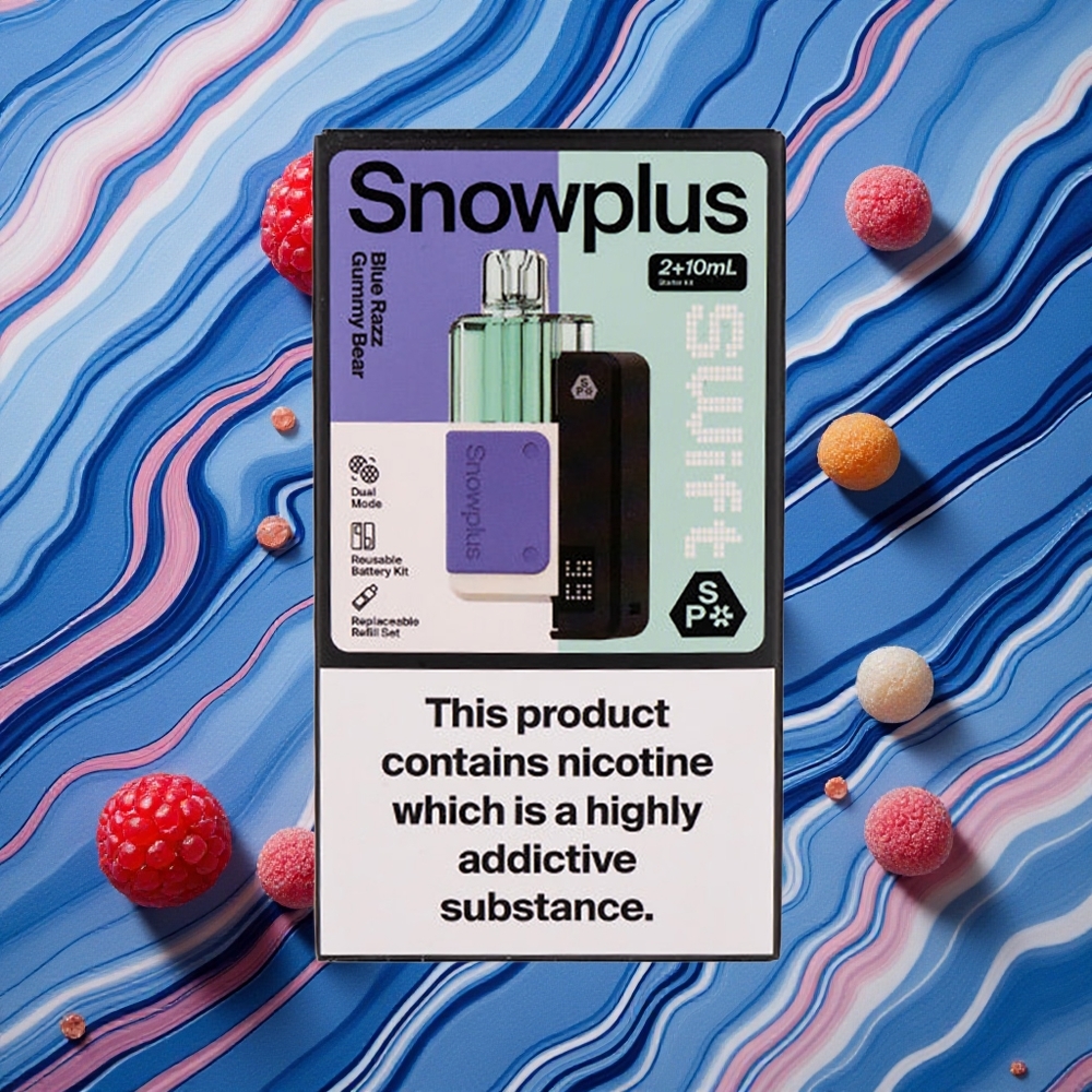 Zilā Rātene Snowplus Swift 5000 Puffs Prefilled Pod Kit ar 1000 mAh akumulatoru un 2+10 ml e-šķidruma tilpumu