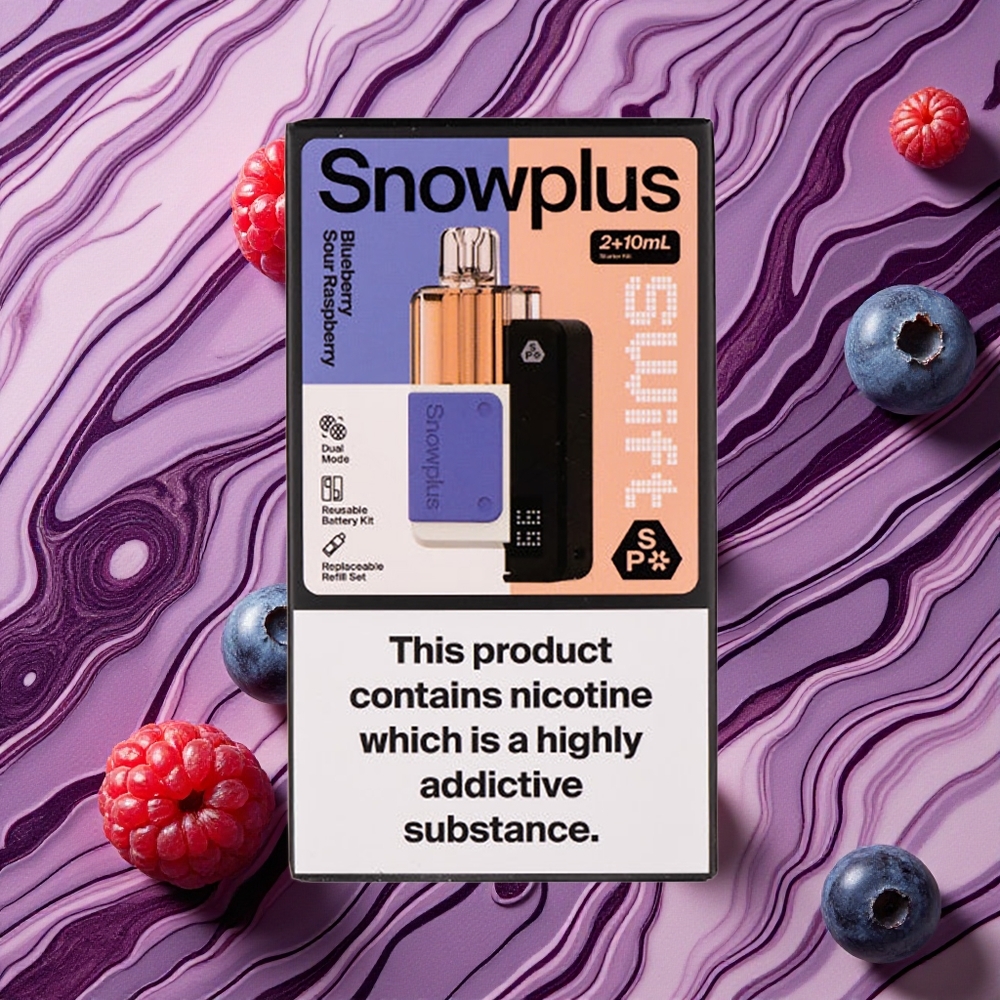 Zilā ķirša un skābā aveņu garšas Snowplus Swift 5000 Puffs Prefilled Pod Kit ar 1000 mAh akumulatoru un 2% nikotīna saturu