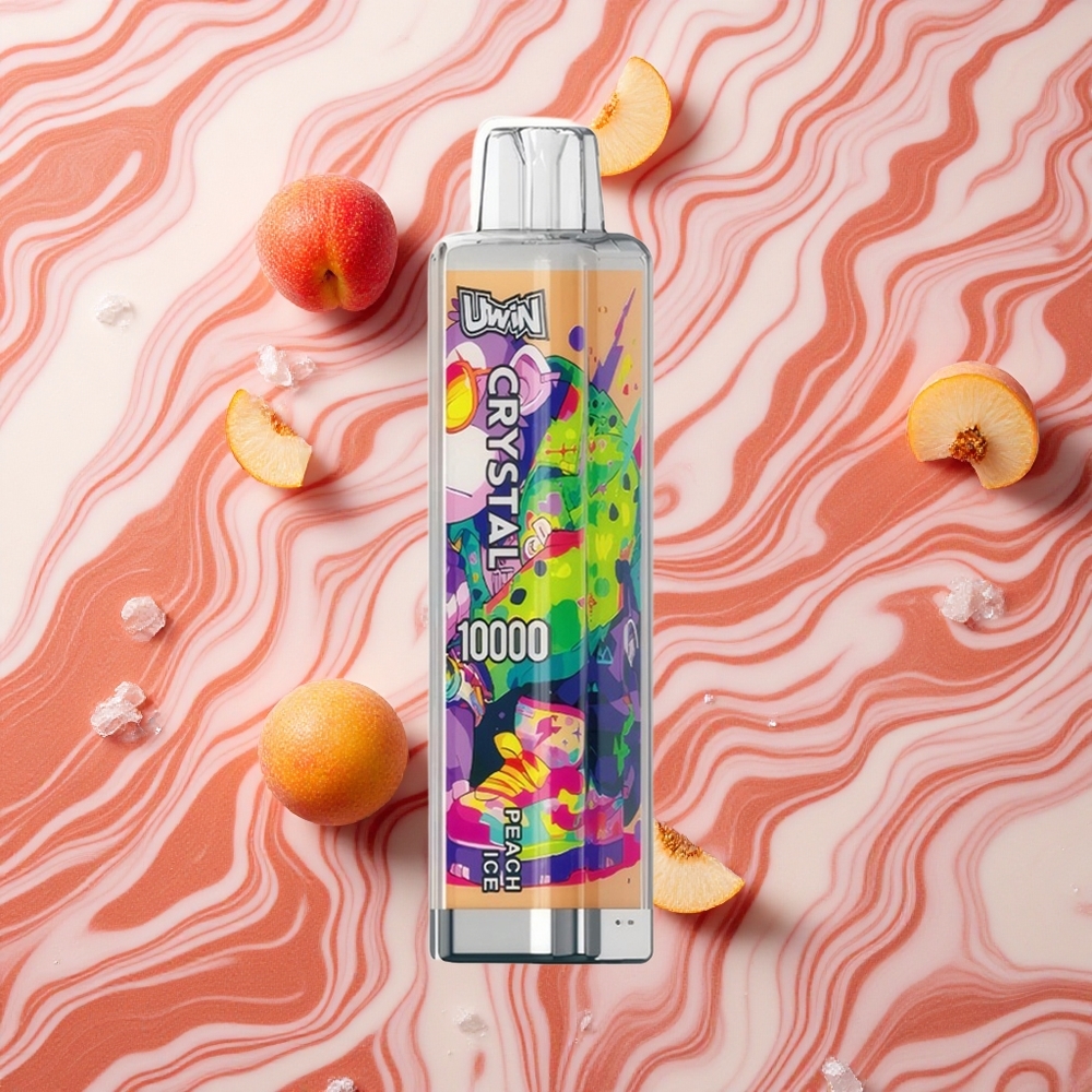 Persiku Ledus UWIN Crystal 10000 Puffs Vienreizlietojamais Vape ar RGB gaismām un 18ml e-gliemežu ietilpību