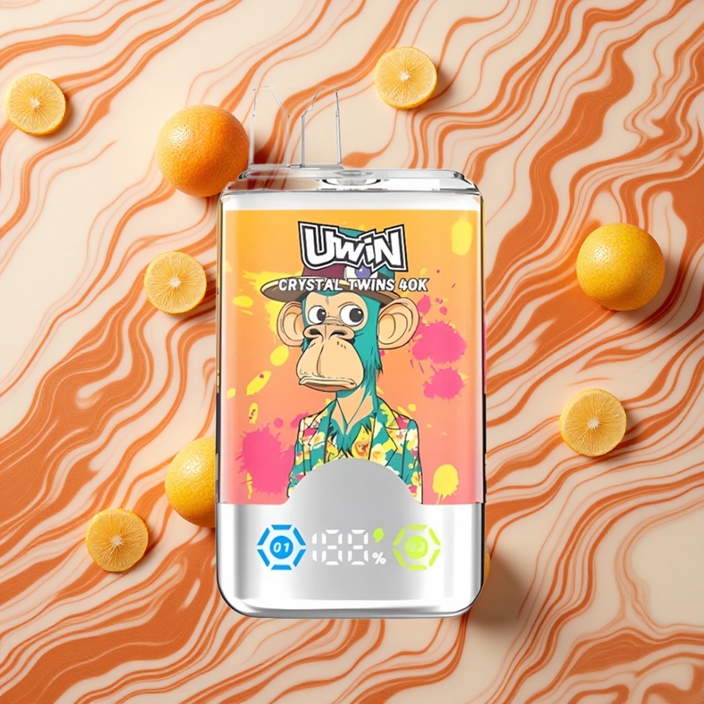Persiku Mango Ananāsu Red Bull UWIN Crystal Twins 40000 Iekšpusē Uzlādējamais Design: 850mAh baterija, 32ml E-gāzes Ietilpība