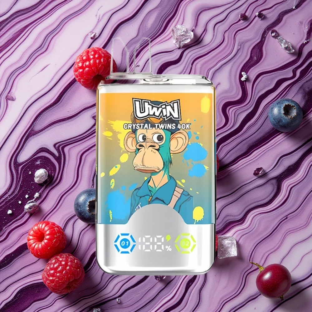Zemenu Aveņu Ķiršu Ledus UWIN Crystal Twins 40000 Puffs Vienreizlietojamais Vape ar 32ml e-šķidruma ietilpību