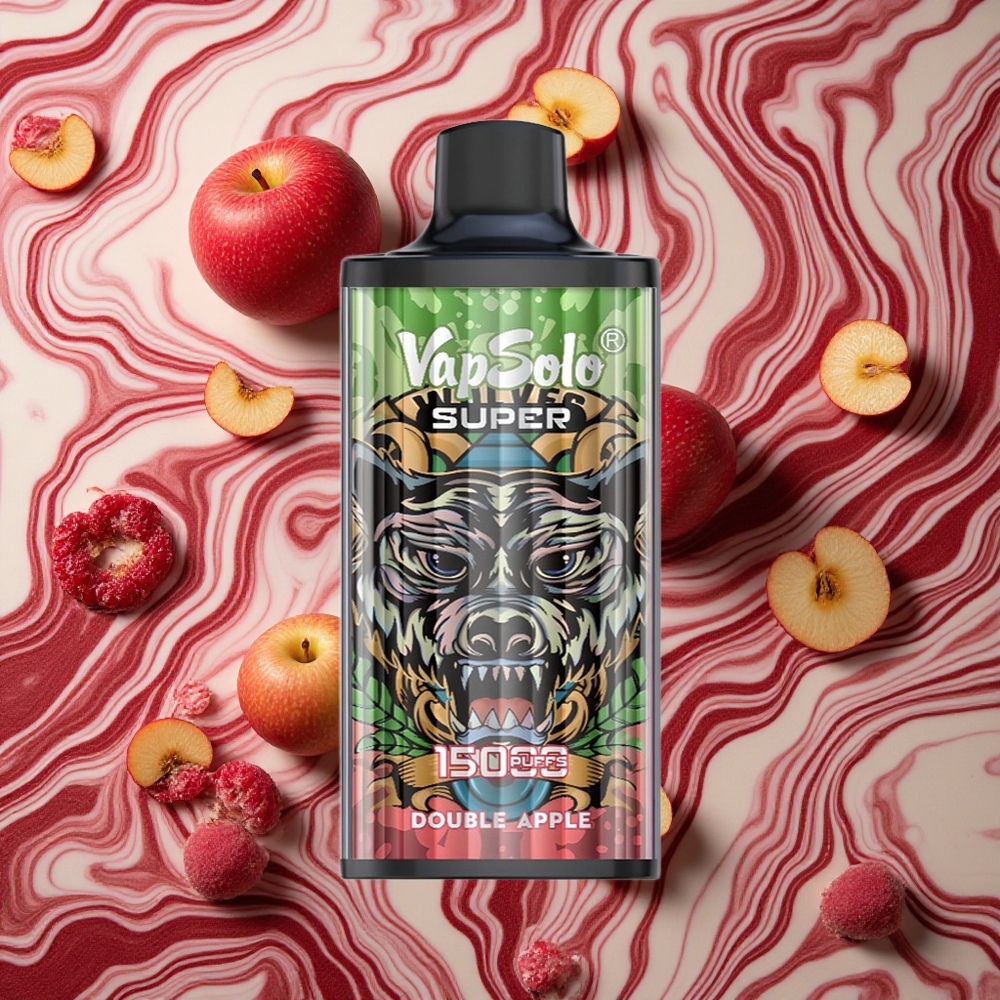 Dubultā ābolu Vapsolo Super 15000 piepūšanas izmetamā e-cigarete ar 40ml e-šķidruma un 850mAh akumulatoru