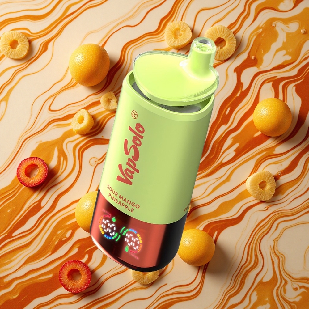 Skābā mango un ananāsu VapSolo Triple 30000 Puffs ierīču izmērs: 47 x 47 x 115mm, e-šķidruma daudzums: 40ml