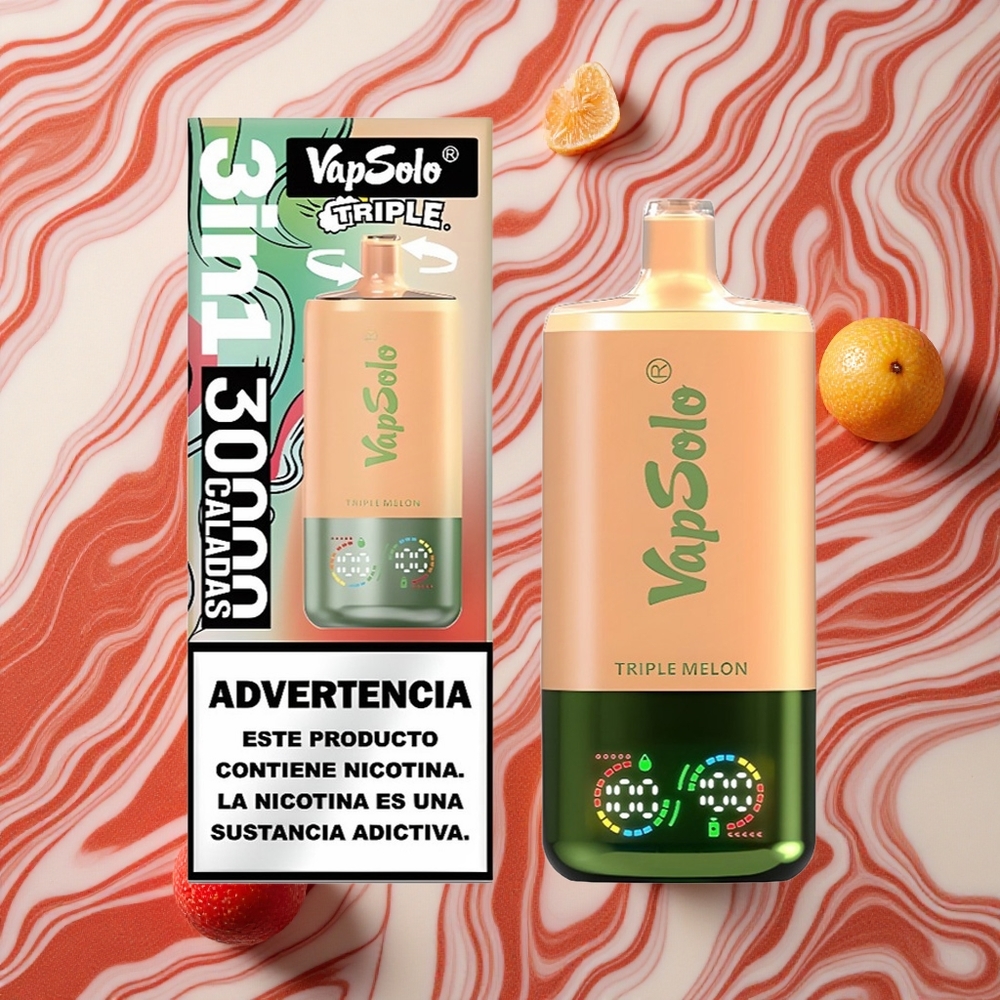 Trīs Meloni VapSolo Triple 30000 Puffs Vienreizlietojamais Vape 40ml E-Liquids, 20 mg/ml, 50 mg/ml Nikotīna