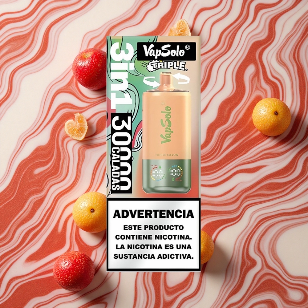 Trīs Meloni VapSolo Triple 30000 Puffs Vienreizlietojamais Vape 40ml E-Liquids, 20 mg/ml, 50 mg/ml Nikotīna