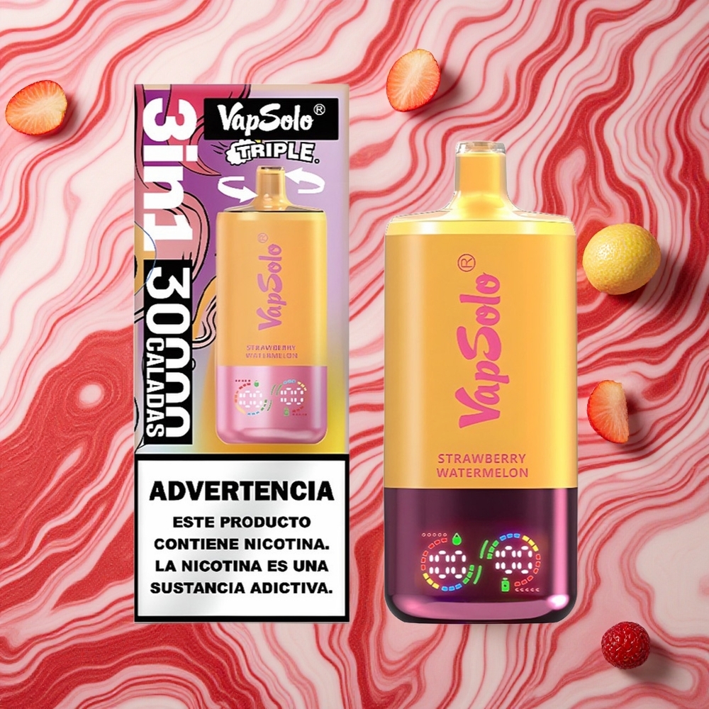 Zemeņu Arbūzs & Citronu Persiku VapSolo Triple 30000 Puffs Izkliedējamais Veips 40ml E-Liquids