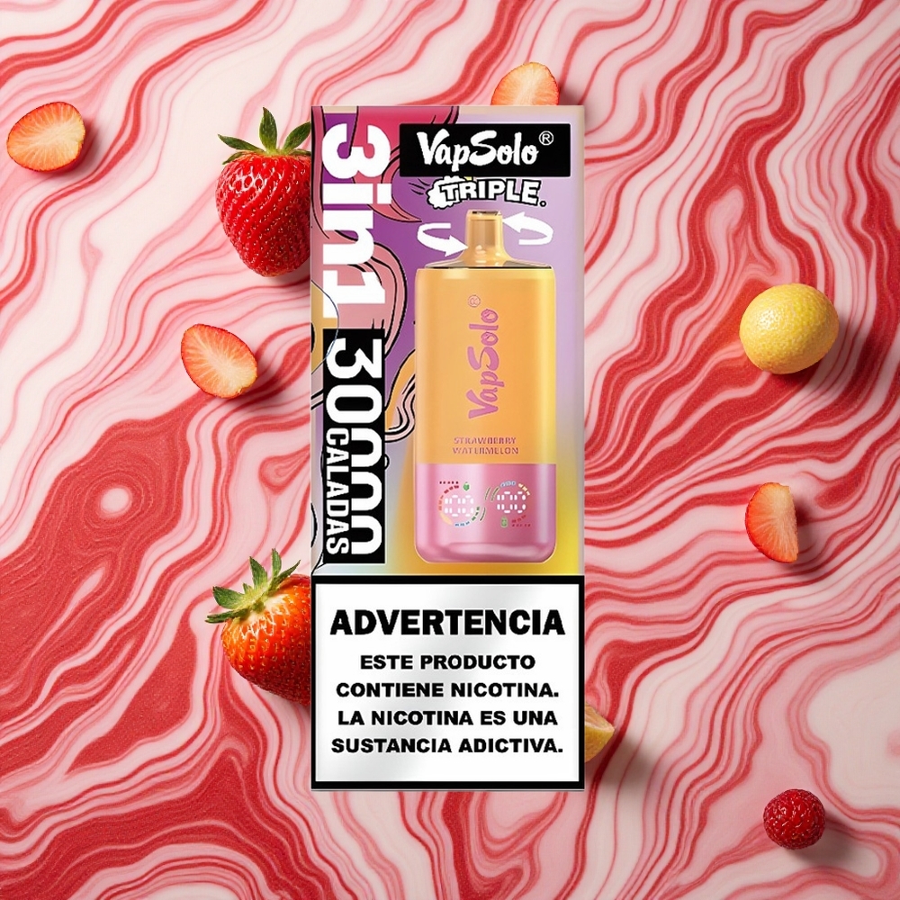 Zemeņu Arbūzs & Citronu Persiku VapSolo Triple 30000 Puffs Izkliedējamais Veips 40ml E-Liquids