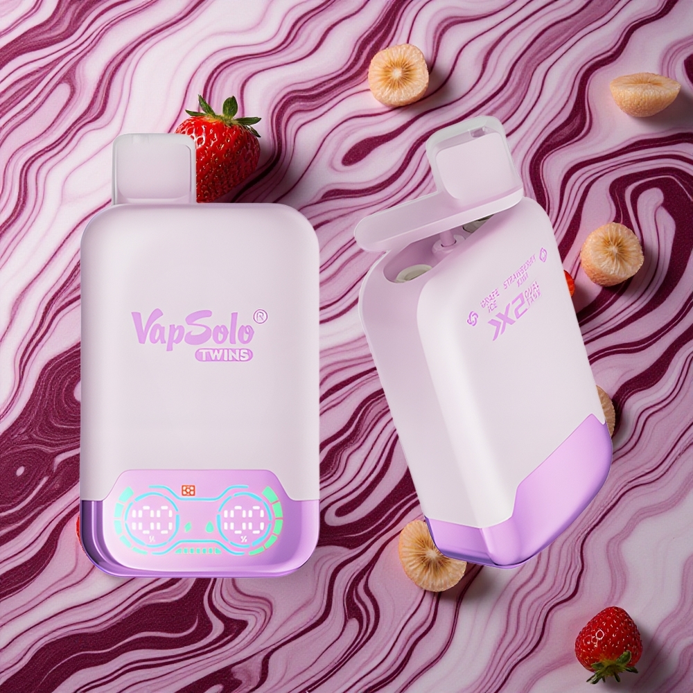 Vīnogu Ledus & Zemeņu Kiwi Vapsolo Twins 20000 Iemērkāmiem Pāriem (Iemērkamais Veids: 2, Nikotīna Stiprums: 20mg/ml, 50mg/ml)