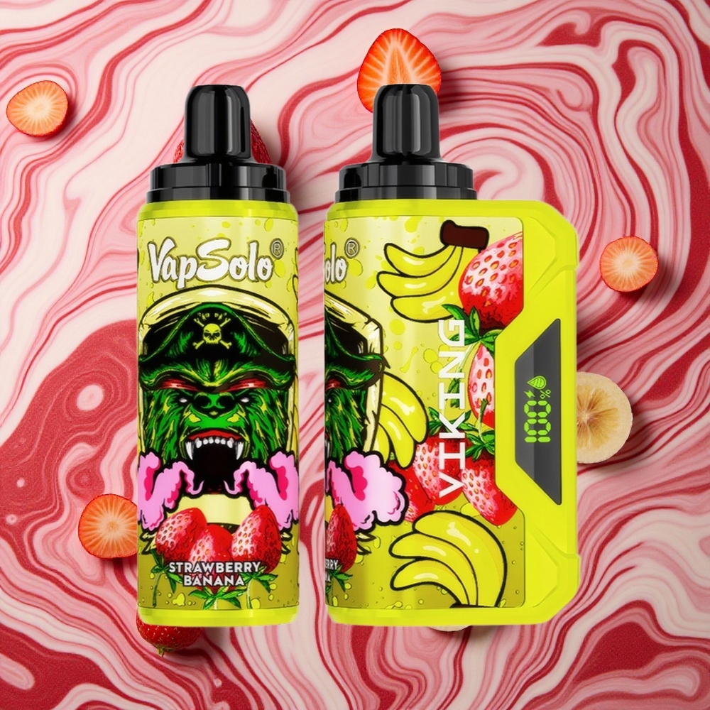 Zemeņu-Banānu VapSolo VIKING 12000 Pūšu Izmetamā e-cigarete, E-Liquids: 22ml, Nikotīna stiprums: 20 mg/ml & 50 mg/ml