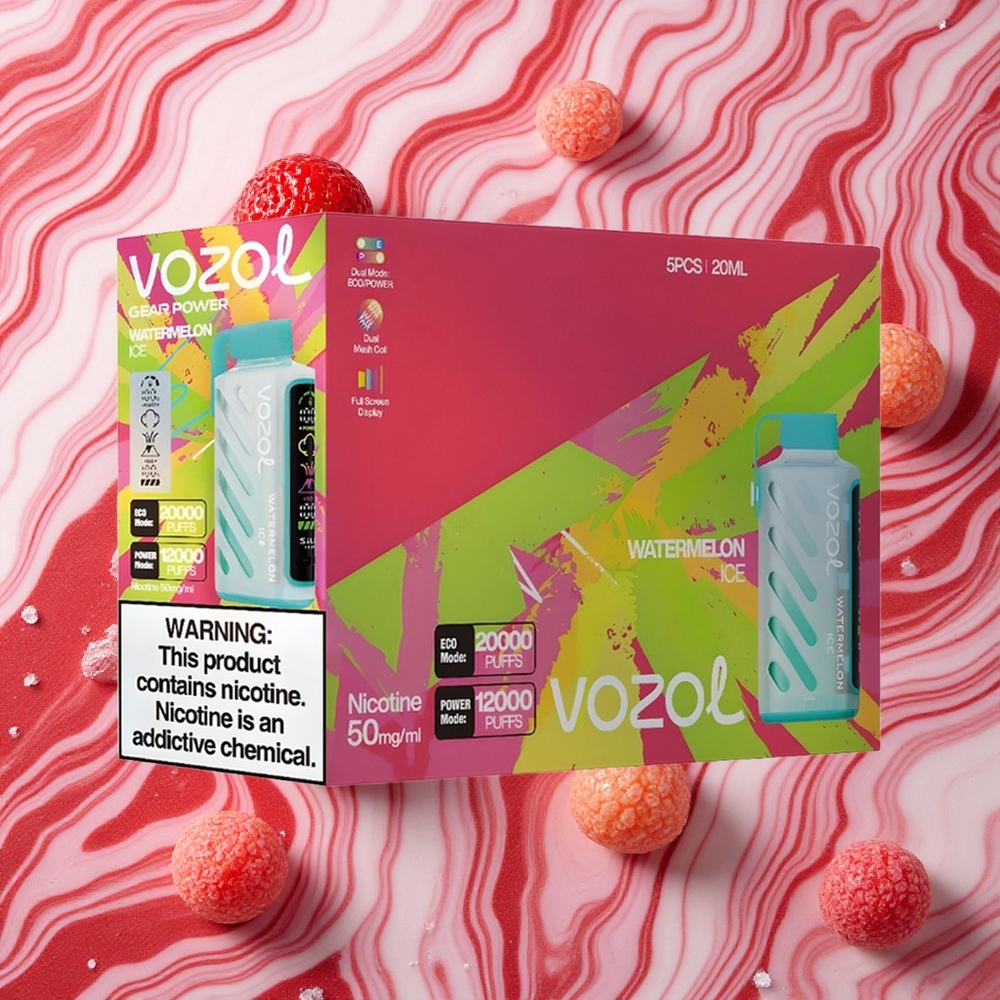Arbūza Ledus VOZOL Gear Power 20000 Iekšpildīta e-cigarete ar 20mL e-šķidruma un 5%(50mg) nikotīna saturu