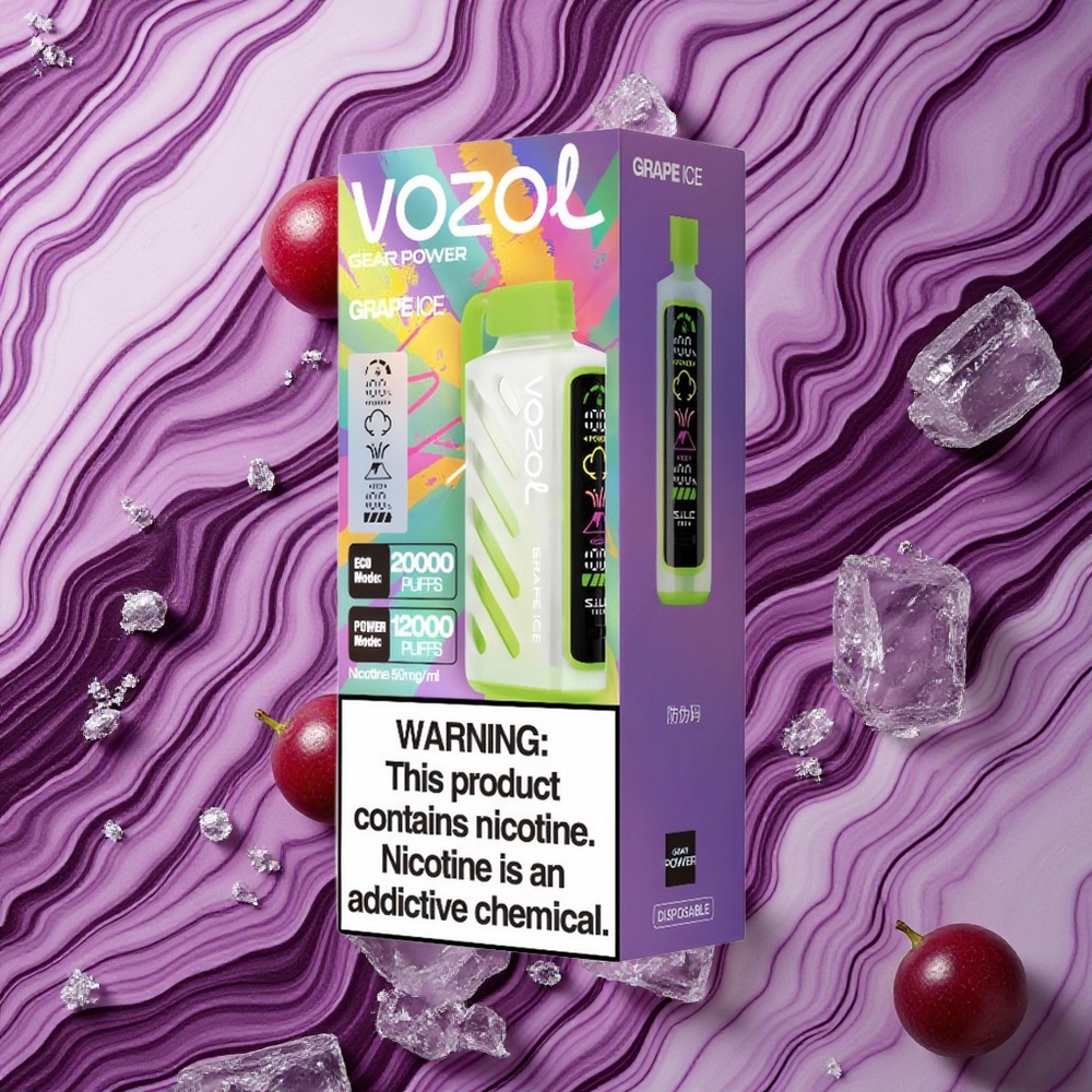 Vīnogu Ledus VOZOL Gear Power 20000 Iekšpēcīgas E-cigaretes ar 20mL iepriekš uzpildīta e-gliemeža un 5%(50mg) nikotīna saturu