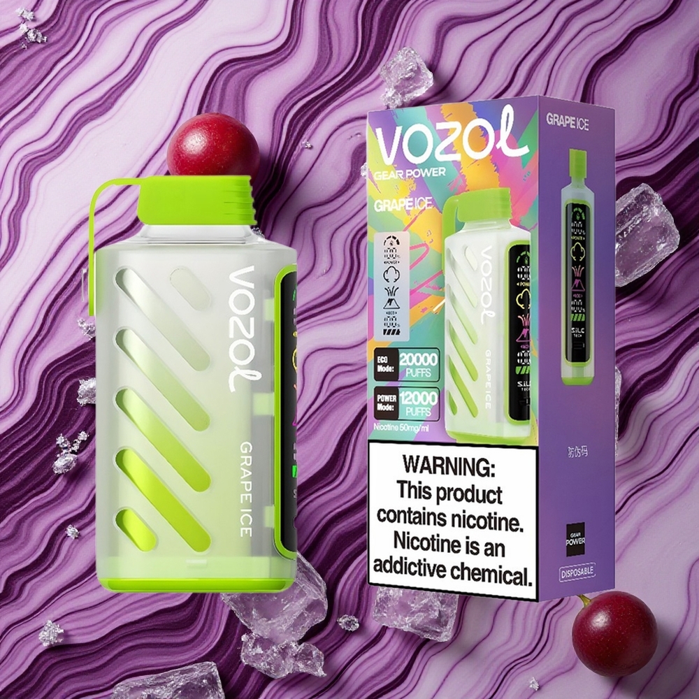 Vīnogu Ledus VOZOL Gear Power 20000 Iekšpēcīgas E-cigaretes ar 20mL iepriekš uzpildīta e-gliemeža un 5%(50mg) nikotīna saturu