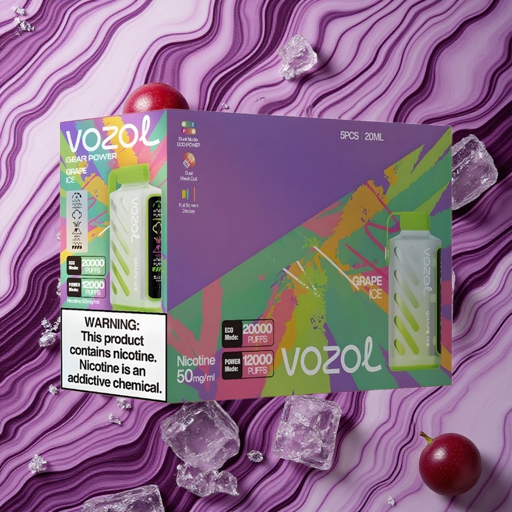 Vīnogu Ledus VOZOL Gear Power 20000 Iekšpēcīgas E-cigaretes ar 20mL iepriekš uzpildīta e-gliemeža un 5%(50mg) nikotīna saturu