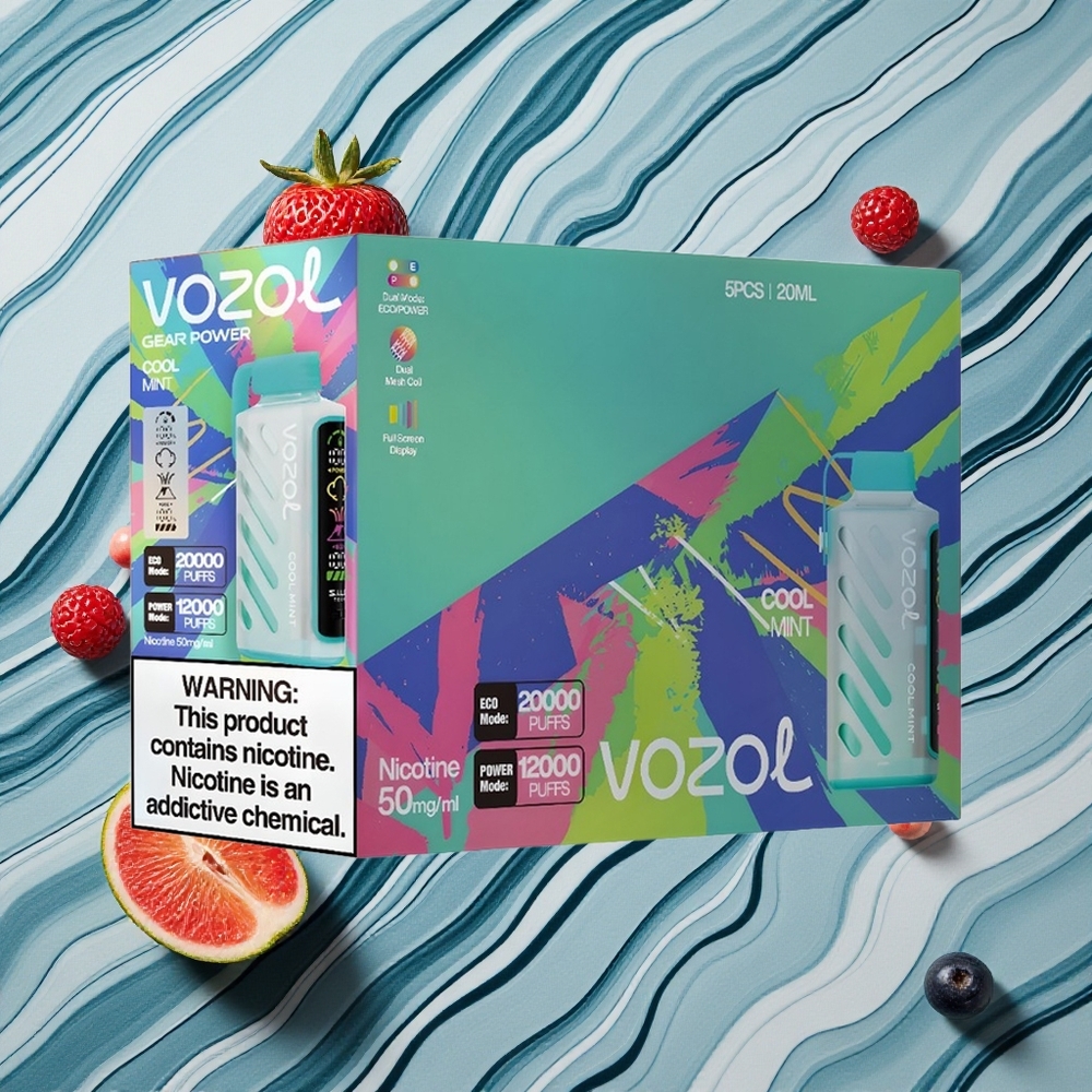 Vēsā Piparmētra VOZOL Gear Power 20000 Puffs Vienreizlietojamais Vape ar 20mL iepildīta e-grāmatvedības šķidruma