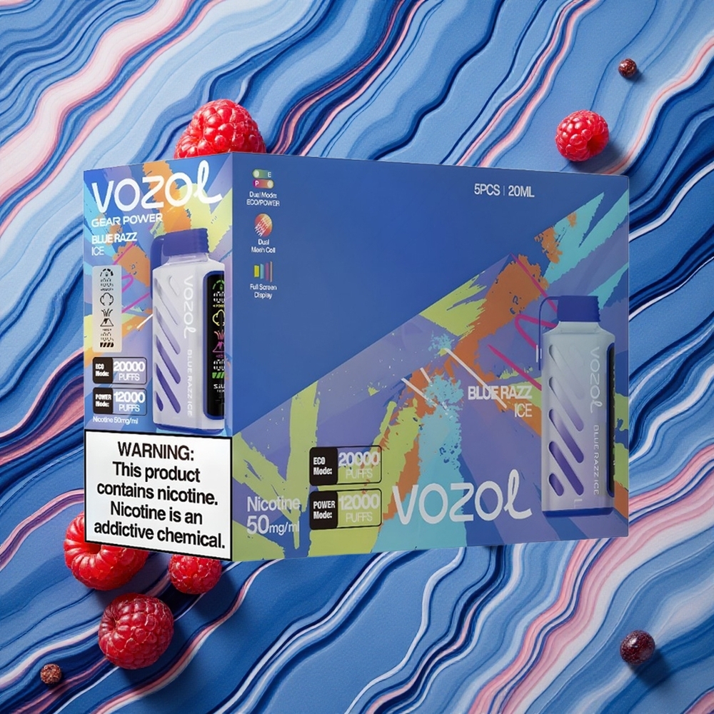 Zilā Aveņu Ledus VOZOL Gear Power 20000 Iekšpusē Iepildīta E-smēķešanas Ierīce ar 20mL E-šķidruma, 5%(50mg) Nikotīna