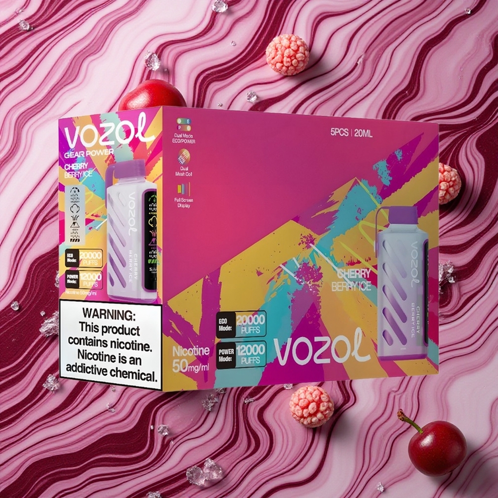 Ķiršu un ogu ledus VOZOL Gear Power 20000 Puffs Vienreizlietojamais Vape ar 20mL iepildīta e-šķidruma tilpumu