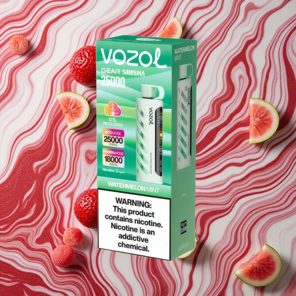 Arbūza Mētra VOZOL Gear Shisha 25000 Iztvaikošanas Pūri 1000mAh Akumulators 5mg/ml Nikotīns