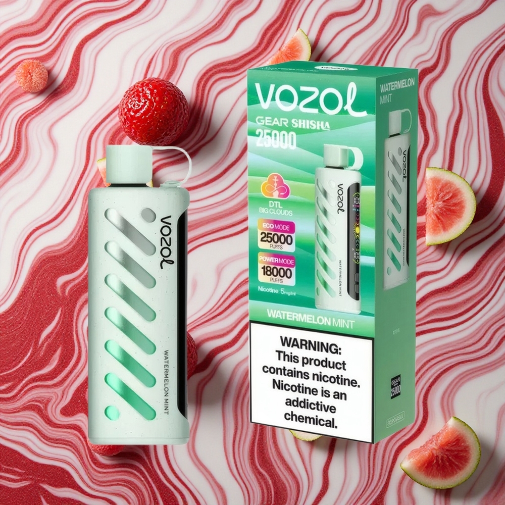 Arbūza Mētra VOZOL Gear Shisha 25000 Iztvaikošanas Pūri 1000mAh Akumulators 5mg/ml Nikotīns