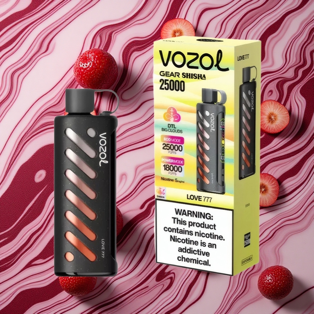 Mīlestība 777 VOZOL Gear Shisha 25000 Puffs izmetamais veips ar 30 garšīgām garšām un 1000mAh akumulatora ietilpību