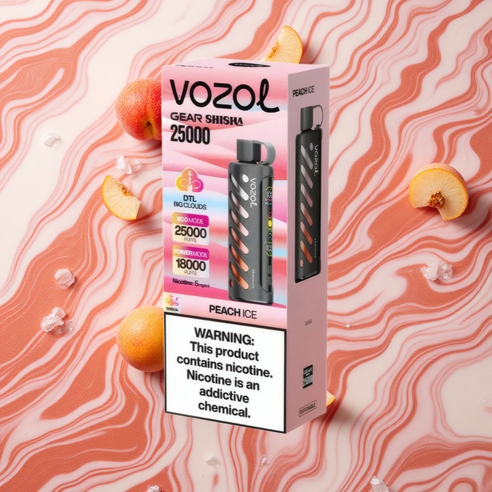 Persiku Ledus VOZOL Gear Shisha 25000 Ievilcieni Vienreizlietojamais Vape 1000mAh Akumulators 5mg/ml Nikotīns