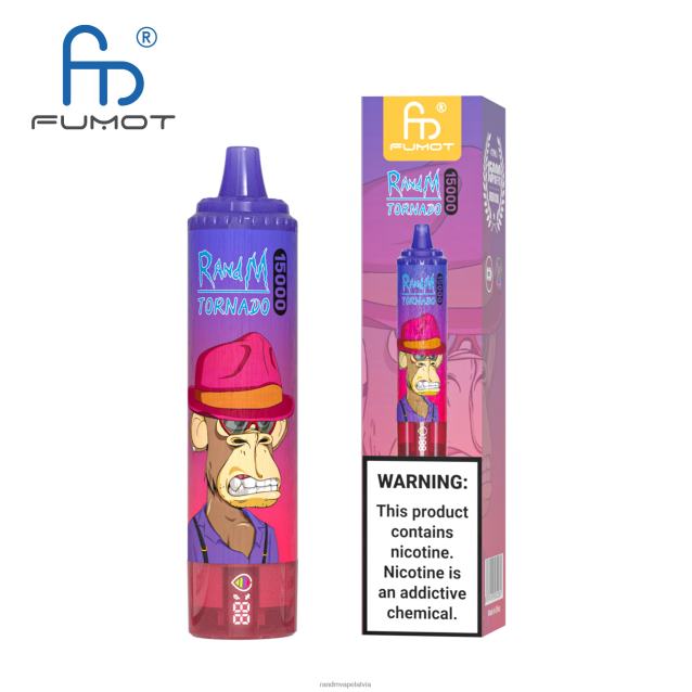Fumot RandM Tornado 15000 vape ierīce ar akumulatoru un ejuice displeja versiju 1 - Tornado Vape Shop persiku ledus V4NHV18