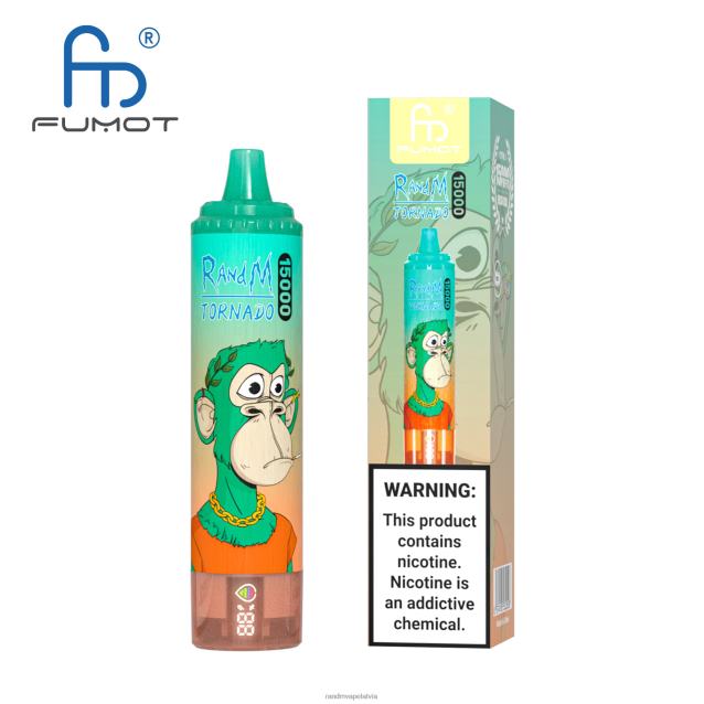 Fumot RandM Tornado 15000 vape ierīce ar akumulatoru un ejuice displeja versiju 1 - Tornado Vape Shop persiku ledus V4NHV18