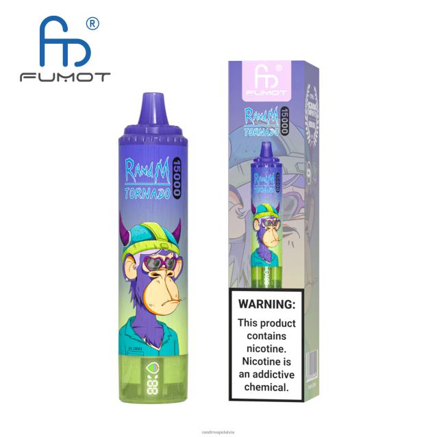 Fumot RandM Tornado 15000 vape ierīce ar akumulatoru un ejuice displeja versiju 1 - Tornado Vape Shop persiku ledus V4NHV18